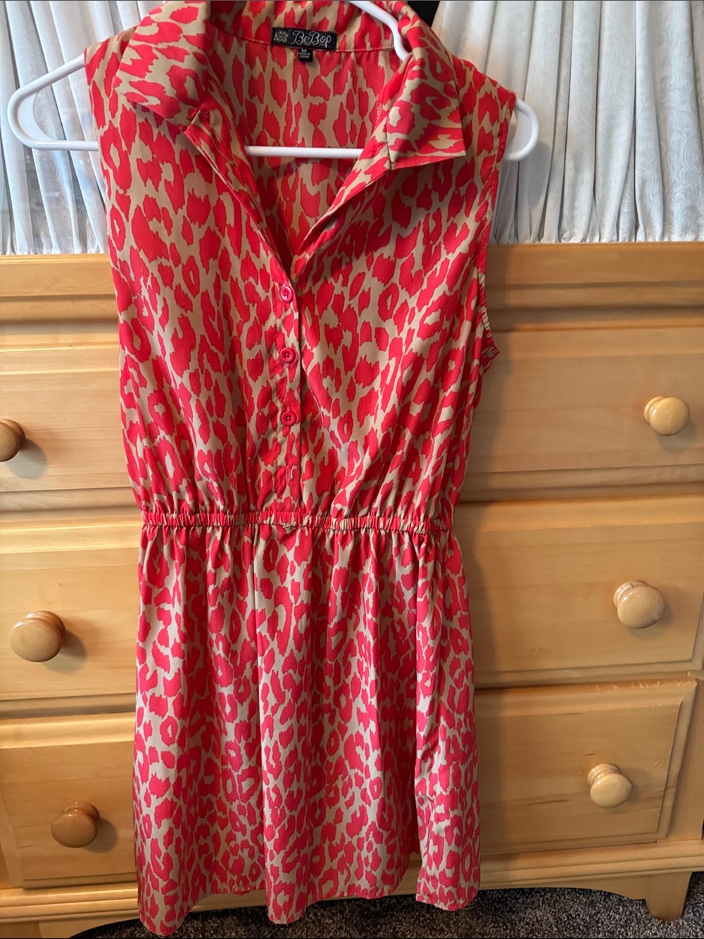 BeBop Pink & Cream Sleeveless Collared Button Dress